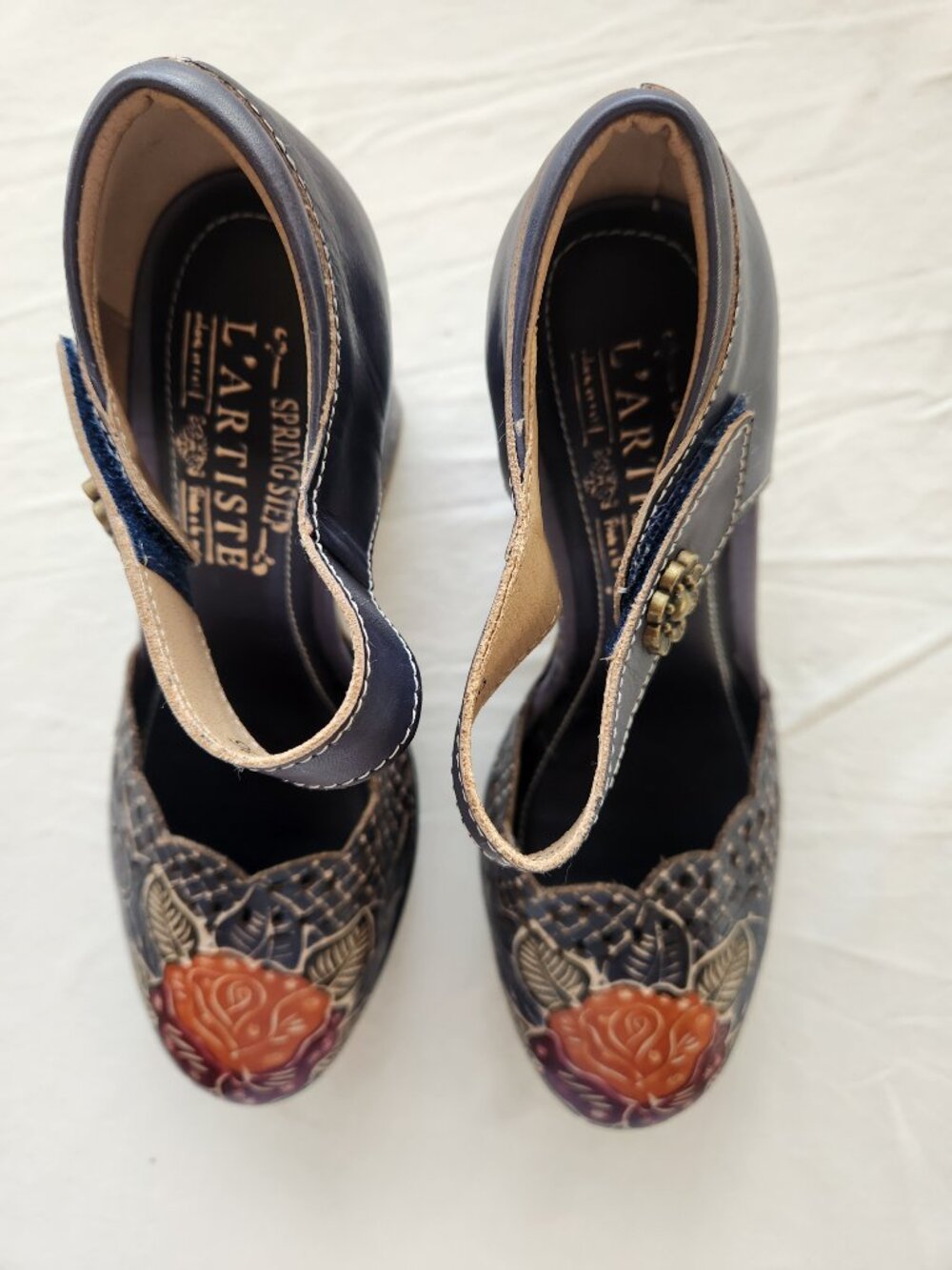 L'Artiste by Spring Step Debbihary Sandal/Heels Navy Multi Size 36 US 5.5-6 NIB - Picture 4 of 16